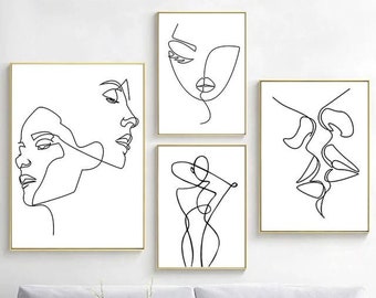Minimalist Line Art Canvas Prints Women Faces Nude Body Figure Digital Print Unframed Wall Hangings Home Decor Nordic Abstract Art Gift Sale