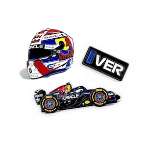 Max Verstappen Red Bull F1 [3-Pin Set] - Discounted Multi-Pack (Helmet, F1 Car & “VER”) | Formula 1 Gift for Fans and Collectors