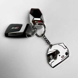 Racing Helmet Keychain - White Hard Enamel