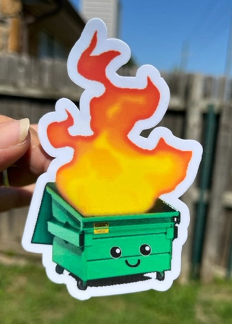 Cute Trash Bin on Fire Sticker/decal Etsy