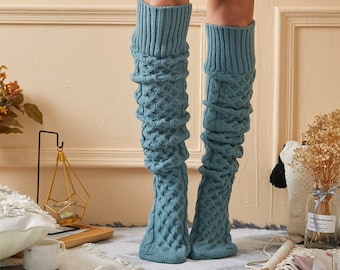 Knitted Over the Knee Length Socks, Knitted Pile Long Tube Wool Stockings For Women