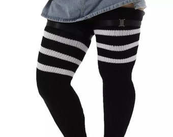 Cute Sexy Plus Size Over the Knee Extra Long Thigh High Women's Socks With Buckle