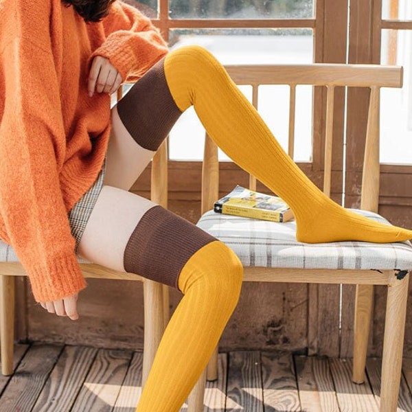 Thigh High Socks, Over the Knee Harajuku Women's Stockings, Breathable Cotton Long Socks