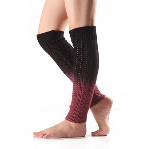 Cashmere Leg Warmers, Double Shaded Soft Winter Leg Warmers, Segment Dye Gradient Sock Boot Cover Black