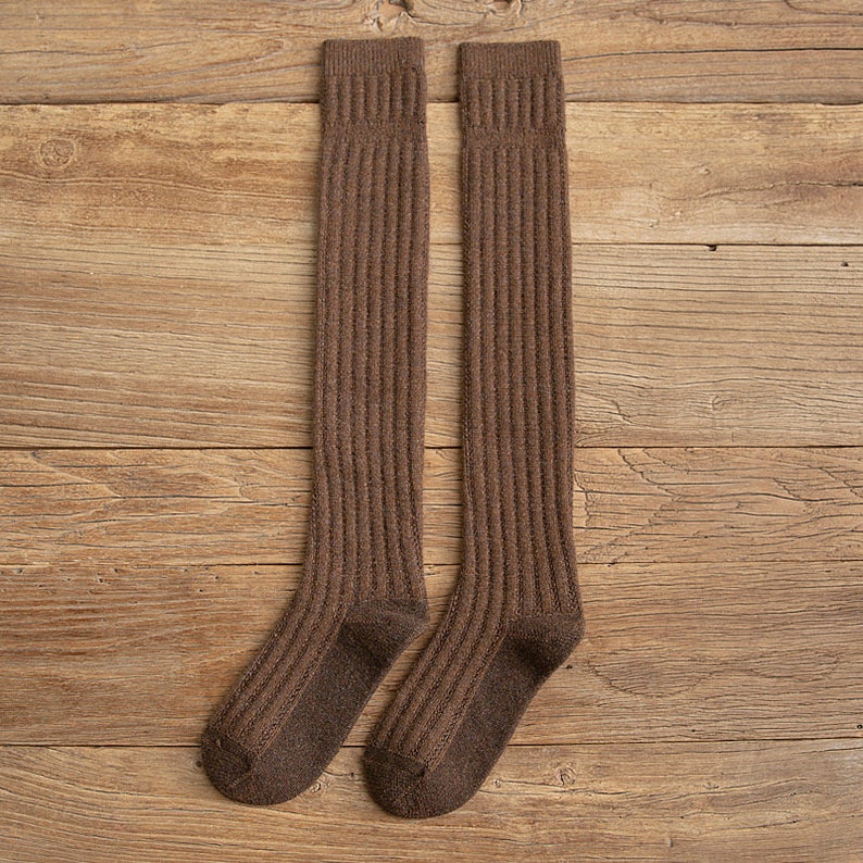 Cotton Thigh High Socks Coffee