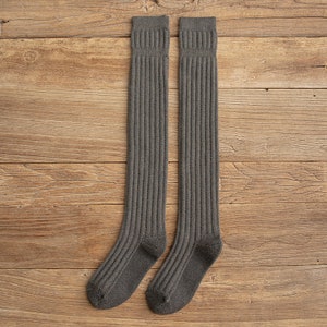 Cotton Thigh High Socks Grey