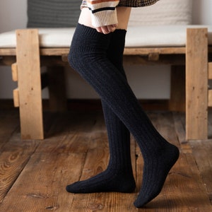 Cotton thigh high socks in black color