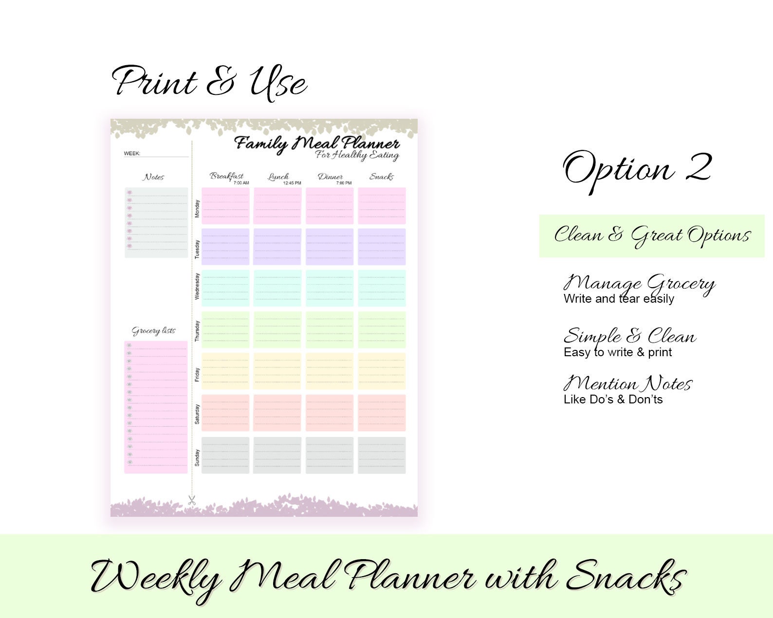 Weekly Meal Planner Printable Template Features Like Snacks, Grocery ...