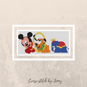 Baby Micky Maus & Pluto Kreuzstichmuster, DMC Colors Digitaler Download