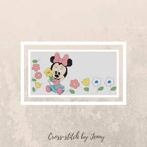 Baby Minnie Mouse Cross Stitch Chart Pattern 14 Count 26 cm x 13 cm DMC