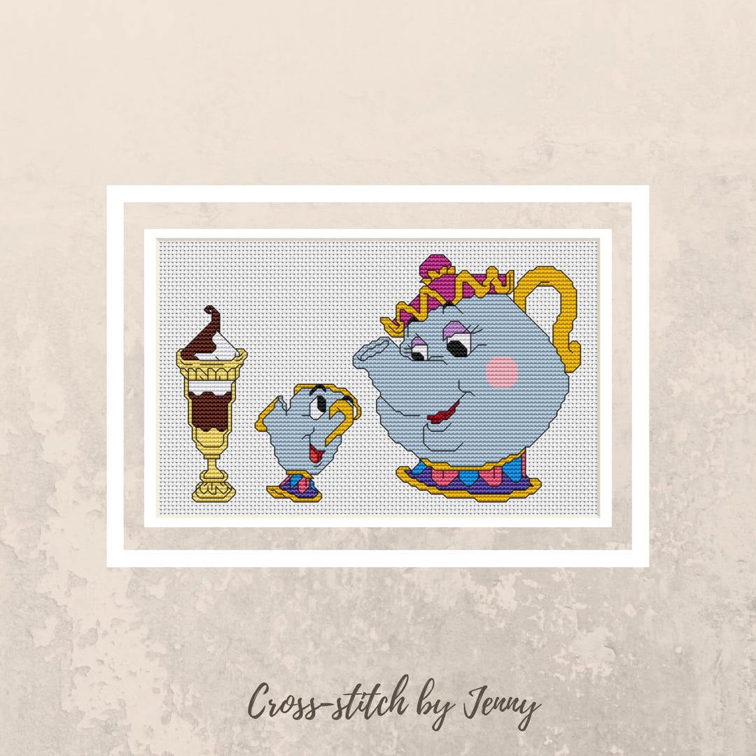 Mrs. Potts & Chip Cross Stitch Pattern, Beauty and the Beast