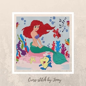 Ariel The Little Mermaid Cross Stitch Chart Pattern 14 Count 27 cm x 22 cm DMC Colours