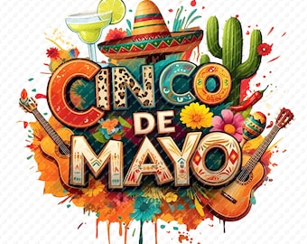 Cinco de Mayo party decoration clipart, printable fiesta designs, vibrant Cinco de Mayo sublimation, high-resolution Mexican culture PNG