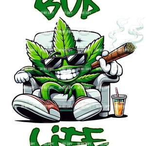 Imagen PNG de personaje de hoja de cannabis relajante, tema "Bud Life" para descargar
