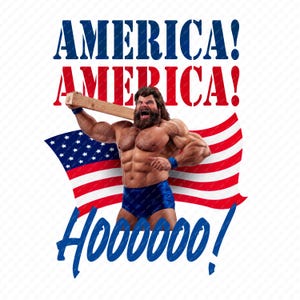 PNG di wrestling americano, file digitale patriottico del 4 luglio, clipart retrò della bandiera degli Stati Uniti di un lottatore per sublimazione e magliette