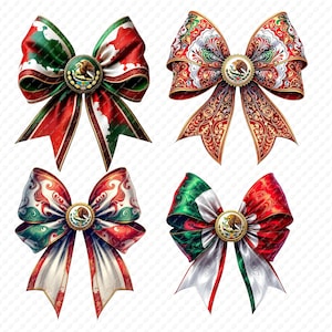 Mexican Flag Bow Clipart Bundle | Fiesta Coquette Ribbon PNG | Mexico Independence Day Digital Download