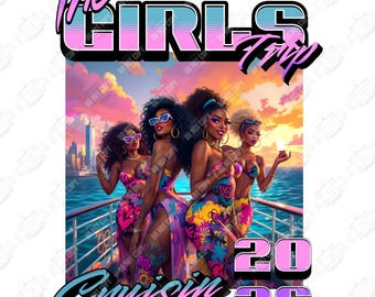Girls Trip Cartoon Cruise Squad PNG. Family Cruise Designs PNG.. Vacation Cruise Trip 2026 Design