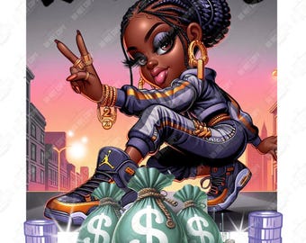 Hustle Hard Black Girl PNG | Urban Fashion Digital Download | Hip Hop Street Style Afrocentric PNG Sublimation | Melanin Money Art Clipart