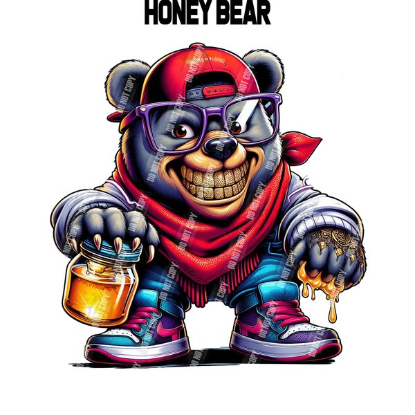 Urban Honey Bear with Scarf and Sneakers - PNG Download