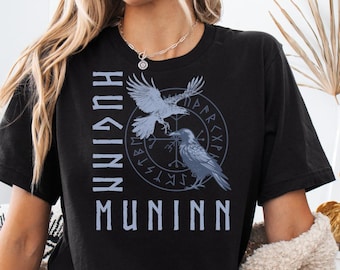 Odin's ravens viking tee, futhark runes graphic shirt, Huginn Muninn Unisex t-shirt, asatru top, womens mythical t shirts