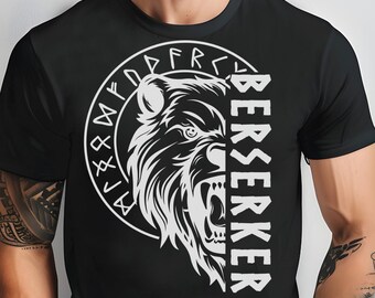 Berserker bear of Valhalla norse futhark runes Unisex t-shirt