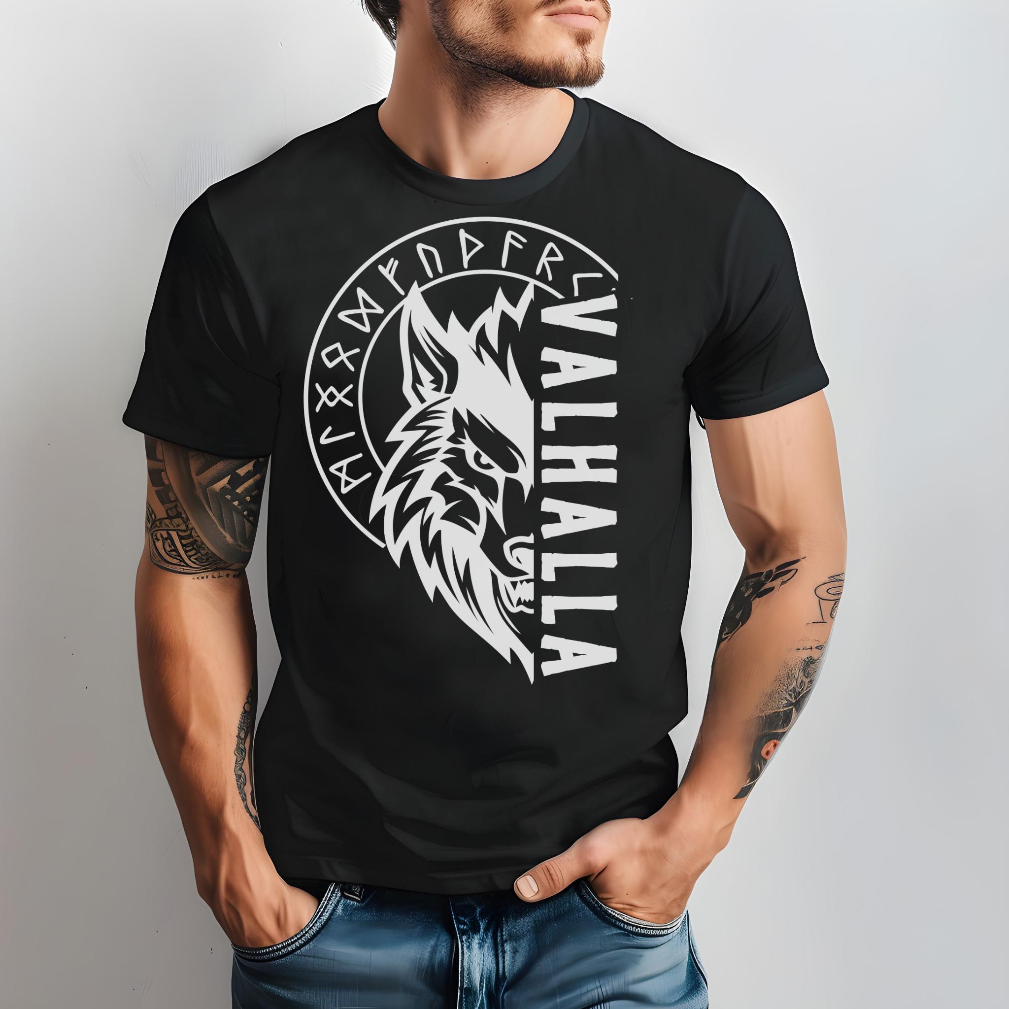 T-shirt Viking Asatru Life Rune - Motif Marteau De Thor, Odin, Soleil Noir - Taille 3XL, Noir, Manches Courtes, Fait Main