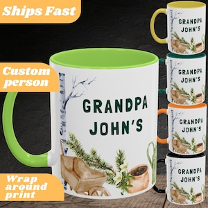 Personalized Gardening Mug for Grandad, Custom Coffee Cup, Customise gift for grandma, Plant Lovers Gift, 11Oz Ceramic Two-Tone Mug