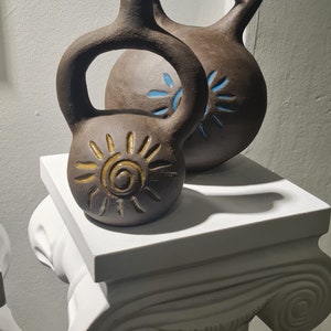 stoneware vase with aztec symbols, hand built pottery, wabi-sabi art, fine art ceramics, Housewarming gift, interior decoration image 3