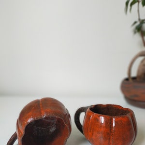 Handmade Ceramic Mug, Unique Pumpkin Mug, Winter Mug, Stoneware Pumpkin Mug, Orange Pottery Glazed Mug image 6