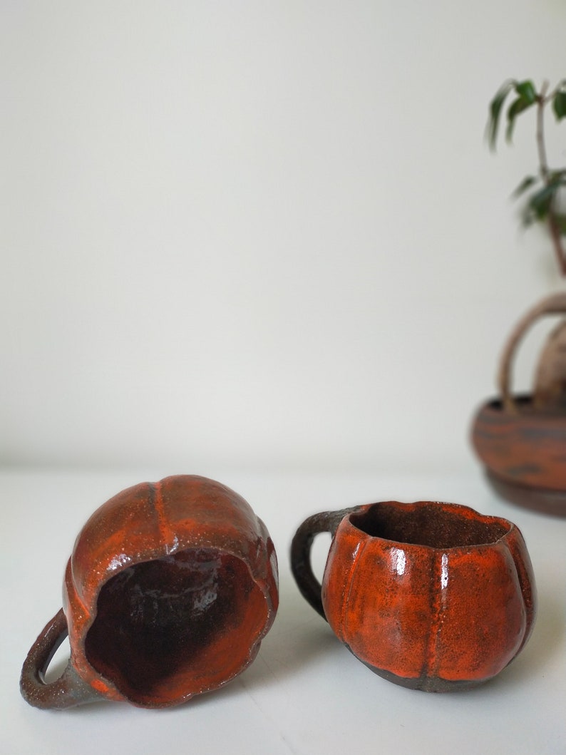 Handmade Ceramic Mug, Unique Pumpkin Mug, Winter Mug, Stoneware Pumpkin Mug, Orange Pottery Glazed Mug image 6