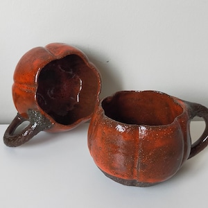 Handmade Ceramic Mug, Unique Pumpkin Mug, Winter Mug, Stoneware Pumpkin Mug, Orange Pottery Glazed Mug image 1