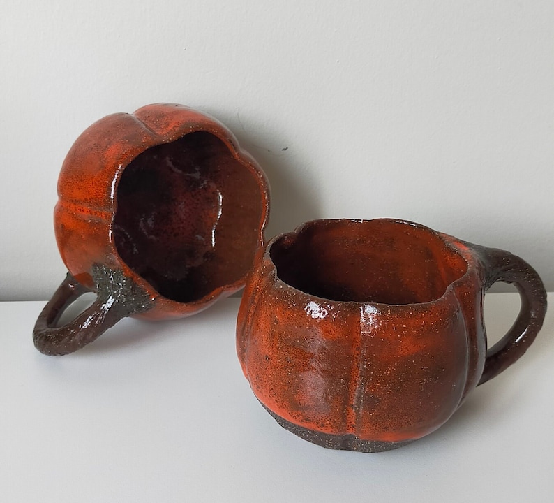 Handmade Ceramic Mug, Unique Pumpkin Mug, Winter Mug, Stoneware Pumpkin Mug, Orange Pottery Glazed Mug image 1