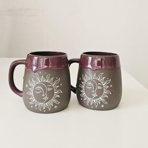 Mug set of 2, Lavender stoneware mug set, Handmade mug set