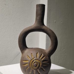 stoneware vase with aztec symbols, hand built pottery, wabi-sabi art, fine art ceramics, Housewarming gift, interior decoration image 6