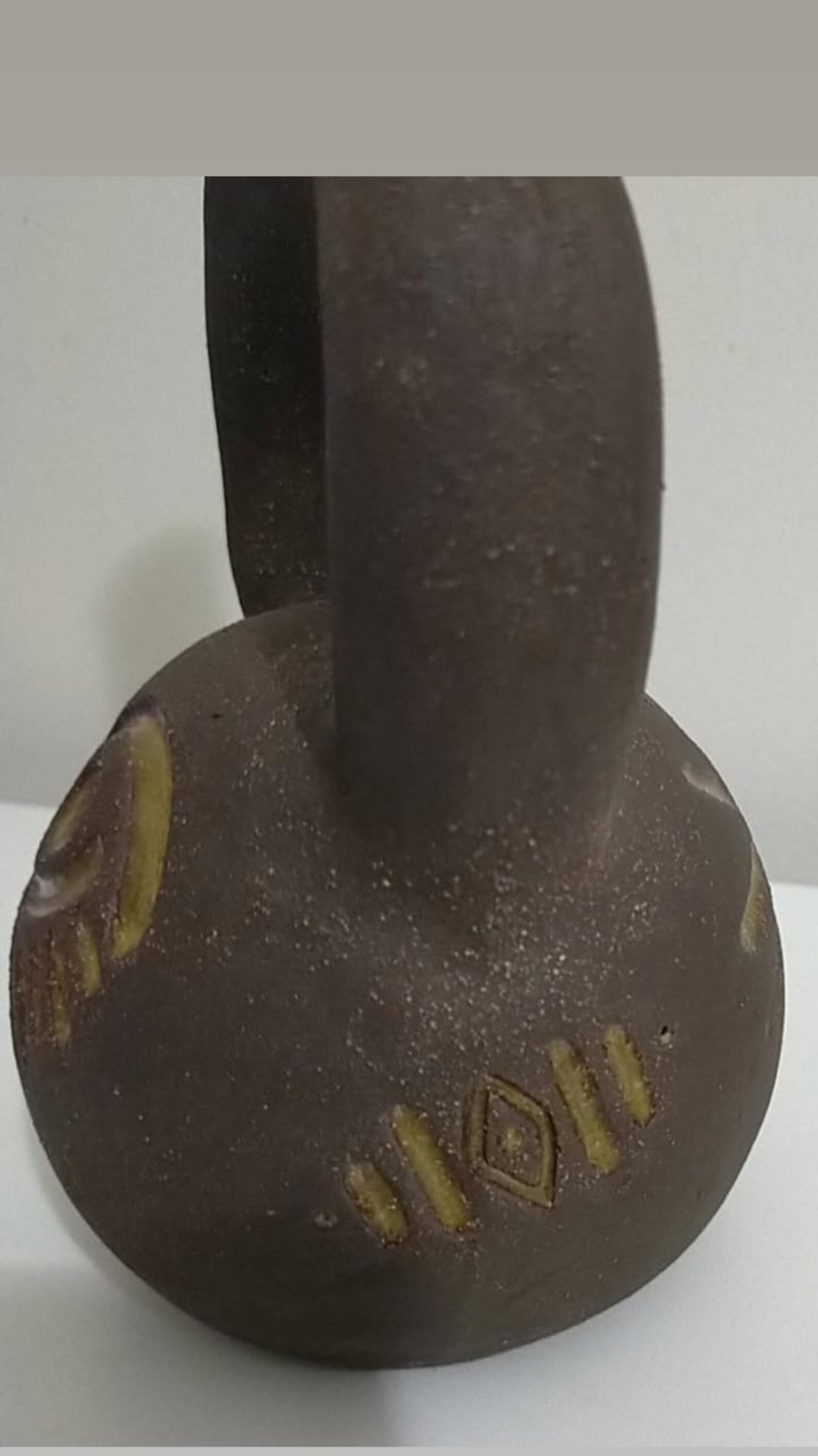 Stoneware Vase With Aztec Symbols, Hand Built Pottery, Wabisabi Art