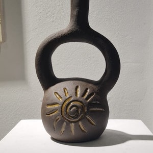 stoneware vase with aztec symbols, hand built pottery, wabi-sabi art, fine art ceramics, Housewarming gift, interior decoration image 7
