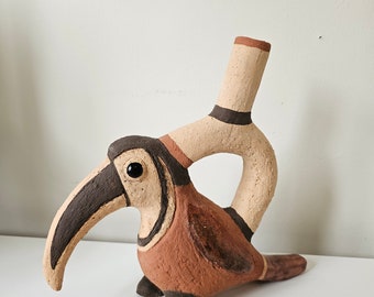 Nazca Style Ceramic Bird Sculpture, Ancient Hand Built Pottery, Unique Handmade Gift, Mother's Day Gift, Gift for Your Mom, Home Decoration