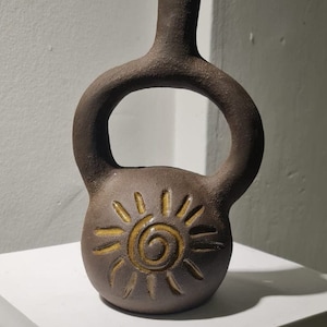 stoneware vase with aztec symbols, hand built pottery, wabi-sabi art, fine art ceramics, Housewarming gift, interior decoration image 9