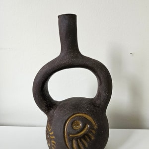 stoneware vase with aztec symbols, hand built pottery, wabi-sabi art, fine art ceramics, Housewarming gift, interior decoration image 10