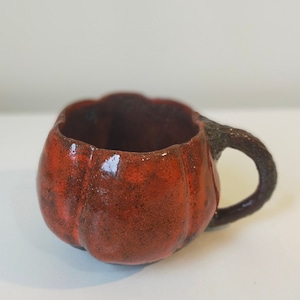 Handmade Ceramic Mug, Unique Pumpkin Mug, Winter Mug, Stoneware Pumpkin Mug, Orange Pottery Glazed Mug image 2