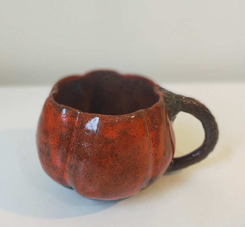 Handmade Ceramic Mug, Unique Pumpkin Mug, Winter Mug, Stoneware Pumpkin Mug, Orange Pottery Glazed Mug image 2