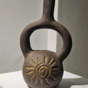 stoneware vase with aztec symbols, hand built pottery, wabi-sabi art, fine art ceramics, Housewarming gift, interior decoration image 8