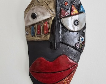 Abstract Wall Mask with Evil Eye, Wall Decor, Decorative Mask, Picasso Wall Art, Wall Art, Kimmy Cantrell Art, Unique Ceramic Gift for Mom