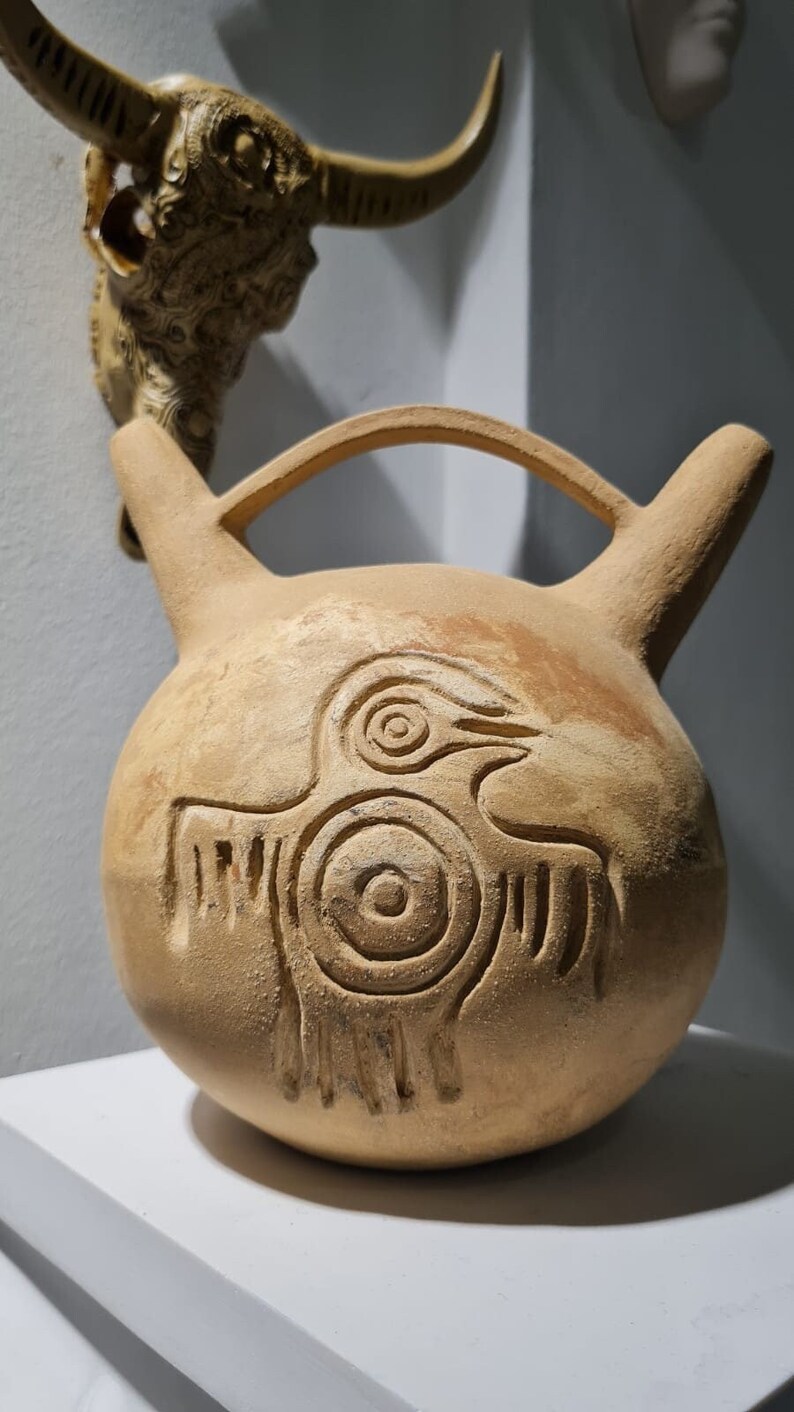 Stoneware Vase With Aztec Symbols Hand Built Pottery Etsy