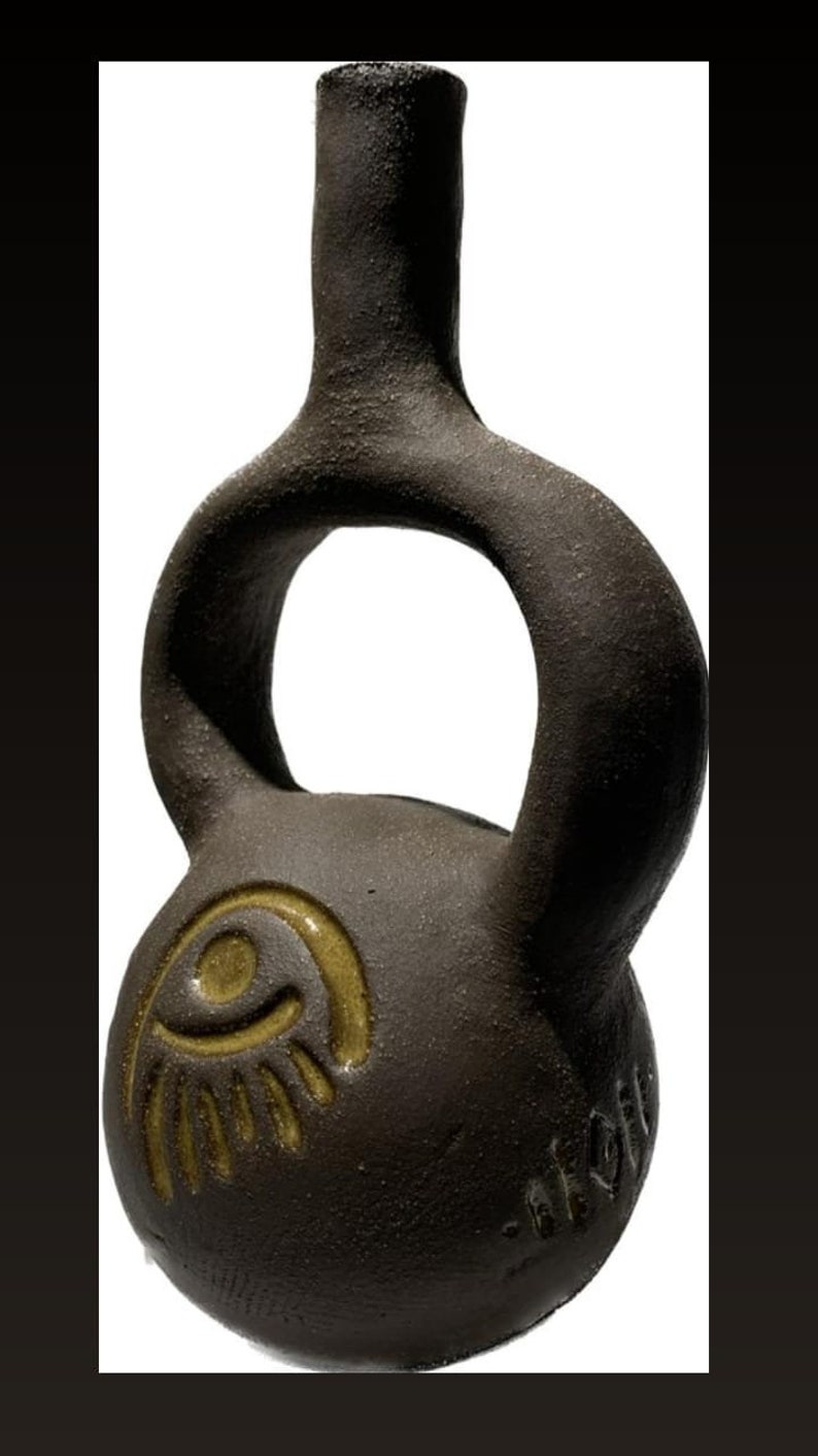 Stoneware Vase With Aztec Symbols, Hand Built Pottery, Wabisabi Art