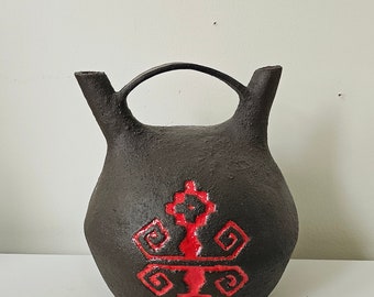 Nazca Style Double Spout Pottery Vessel, Unique Gifts, Rug Pattern Stoneware Pottery, Unique Pottery, Ancient pottery, Mother's Day Gift