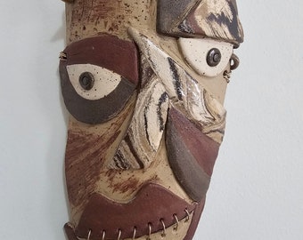 Natural Textured Ceramic Wall Mask, Unique Ceramic Gift for Moms, Handmade Mask, Picasso Wall Art, Kimmy Cantrell Art, Mother's Day Gift