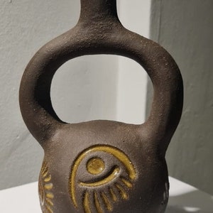 stoneware vase with aztec symbols, hand built pottery, wabi-sabi art, fine art ceramics, Housewarming gift, interior decoration image 4