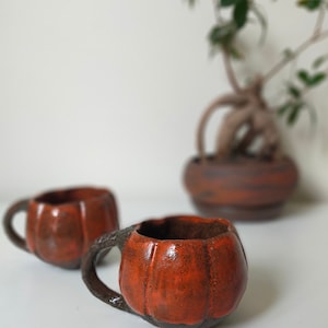 Handmade Ceramic Mug, Unique Pumpkin Mug, Winter Mug, Stoneware Pumpkin Mug, Orange Pottery Glazed Mug image 5