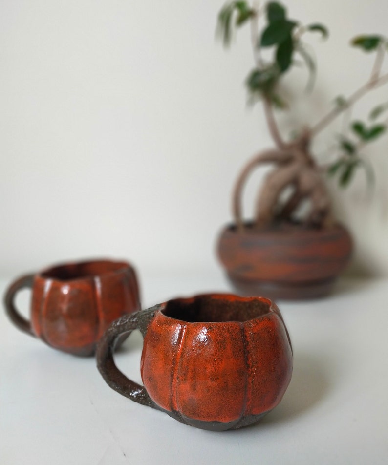 Handmade Ceramic Mug, Unique Pumpkin Mug, Winter Mug, Stoneware Pumpkin Mug, Orange Pottery Glazed Mug image 5